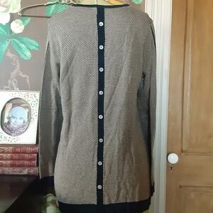 Foxcroft Textured Knit Button-Back Top | Contrast Trim Blouse | Women’s M